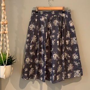 Chambray blue skirt with rose detail